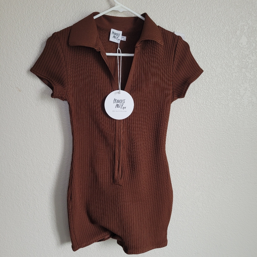 Princess Polly Brown Ribbed Romper
